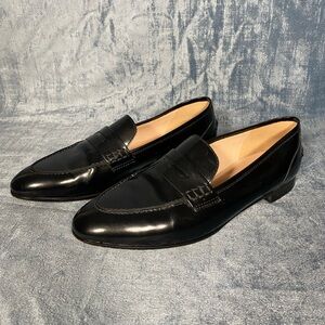 New J. CREW Womens Academy Penny Loafer Low Heel Flat Black Patent Leather